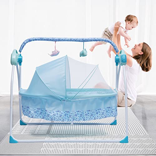 Elektrische Stubenwagen Babywiege Schaukel Baby Stuben Bett Bettchen Beistellbett Automatik Babyschaukel Babybett, Schaukelstuh mit 12 Liedern und Bluetooth USB-Verbindungsfunktionen