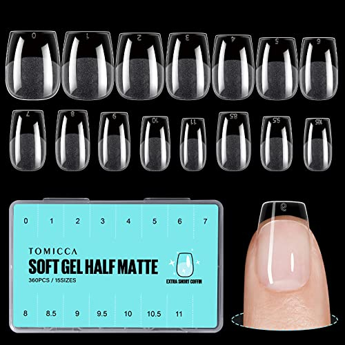 TOMICCA 360 Pièces Capsule Americaine Ongle, 15 Tailles Faux Ongles, Cercueil Ultra Court Transparent Couverture Complète, Avec Valise De Rangement, Pose Americaine Capsule pour Diy Nail Art