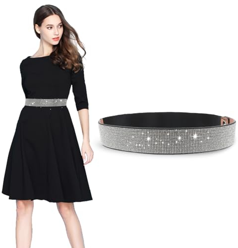 Jeffdad Strass Elastische Gürtel, Glänzende Kleidergürtel, PU Damen Stretchy Kleid Gürtel Strass Hochzeitsgürtel, Elastischer Damen Taillengürtel Cinch Gürtel Trimmer Stretchbund Mode Bling Gürtel