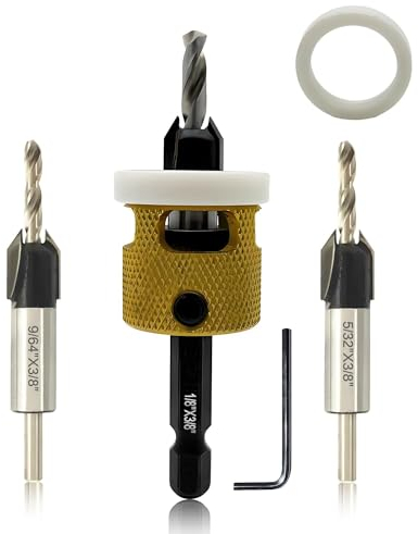 HEYOUTH Senkbohrer Holz,3 tlg,Bohrsenker mit Tiefenanschlag,Holzbohrer mit Senker,aus HSS-M2,1/4 Hex Schaft,präzise Bohrungen,mit Holzstopfen Schneider,für Holzverarbeitung