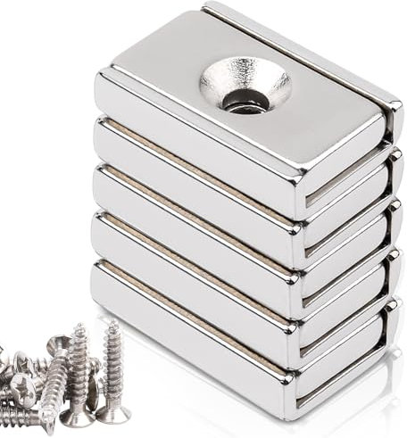 Magneti rettangolari al neodimio, 20 x 13,5 x 5 mm, con foro, 5 pezzi, magneti al neodimio extra forti con apertura, forti magneti per vite da avvitare, magnete per porta, cucina, bagno, ufficio