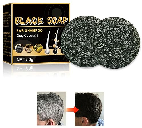 Horuili® 2 Piezas Jabón Natural Depilador de Canas, Jabón para Oscurecer el Cabello, Pastilla de Jabón para Teñir el Cabello de Negro