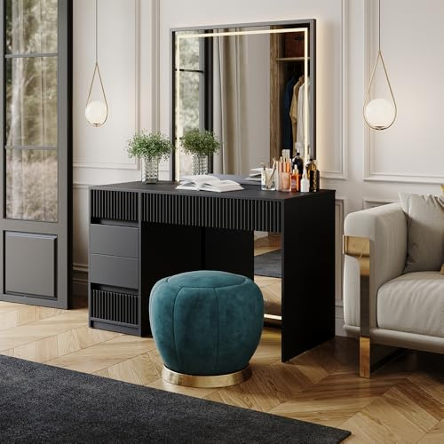 Vicco Tavolino da toilette Omira, Nero, 120 cm Senza specchio, Trucco, strumenti e gioielli separati e subito a portata di mano
