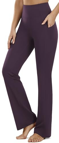 PERSIT Bootcut Yoga Pants for Women with Pockets 29 Plum Purple M