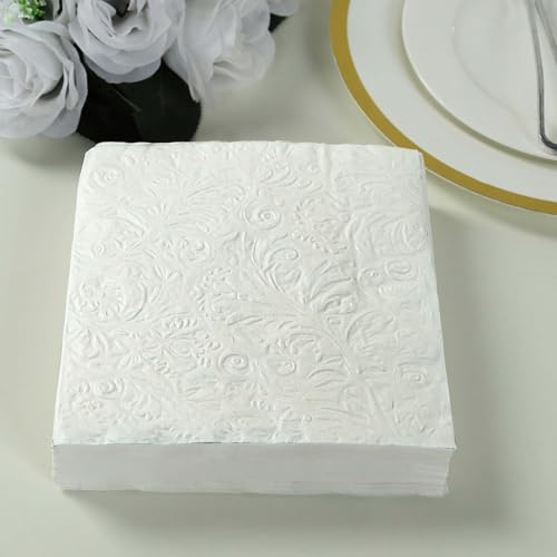 Efavormart 50-Pack White Embossed French Swirl Paper Napkins - Soft 2-Ply Textured Disposable Cocktail Napkins for Modern Weddings and Formal Banquets