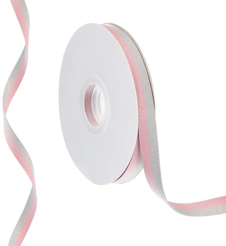 PATIKIL 9,8 Yards x 0,4 Ruban à Rayures de Noël, Ruban en Tissu en Rouleau pour Emballage de Cadeaux, Couronnes d'Artisanat, Décoration de Mariage d'Anniversaire, Rose Gris