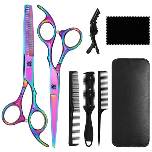 Flintronic 8Pcs Hairdressing Scissors, Professional Haircut Scissor Set, Stainless Steel Thinning Scissors, Professional Salons Hair Shears for Men Women Children Pets Home Salon Barber