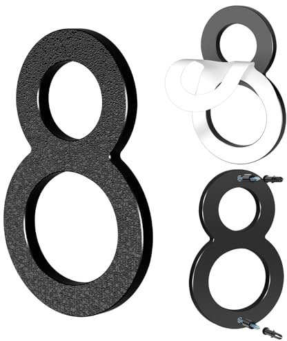 Yafimea Número de casa exterior 15 cm negro, Números para casa con instalación adhesiva o con tornillos, diseño moderno flotante 3D para pared o valla (8)