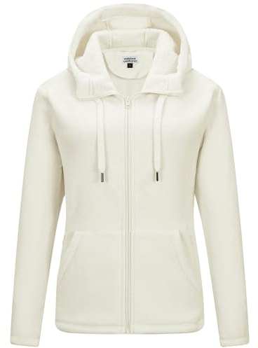 Outdoor Ventures dam fleecejacka med genomgående dragkedja huvtröja dam fleece sweatjacka varm huvjacka utomhus damjacka med 6 fickor för vandring och fritid