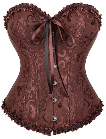 Shyllin Corset Femme, Broderie Bustier Classique, Sexy Steampunk Gothique Bustier Top Noir (FR/ES, Alpha/lettres, S, Taille normale, Taille normale, Brown)