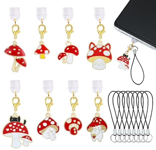 WEWAYSMILE 8 Pcs Mushroom Dust Plug Charm Type C USB C Dust Plug Cute Cell Phone Charms with Pendants for Most Type-C Cell Phone