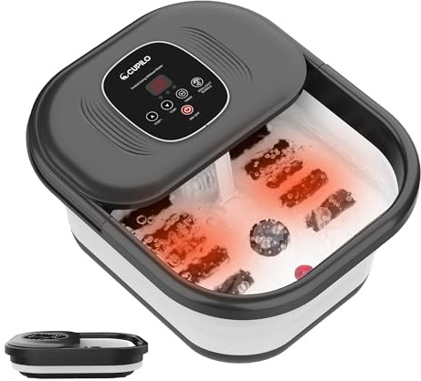 Foot Spa Bath Massager with Heat, Collapsible Foot Spa and Massager with Bubbles, Red Light, Temperature Control, Pumice Stone & 8 Rollers, Foldable Foot Bath for Home Pedicure, Gifts for Women Men