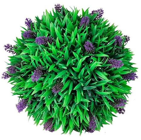 Eleganz Sfera artificiale di bosso con lavanda, 2 pezzi, 30 cm, piante artificiali in 100% polietilene, facile da pulire e resistente alle intemperie, per giardino, balcone e terrazza, decorazione