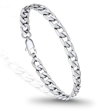PROSTEEL Mens Bracelet Curb Cuban Chain Bracelets | Silver/Black/Gold Plated Hypoallergenic 316L Stainless Steel Jewellery 6/9/13MM Width, 19/21/23CM Length with Gift Box