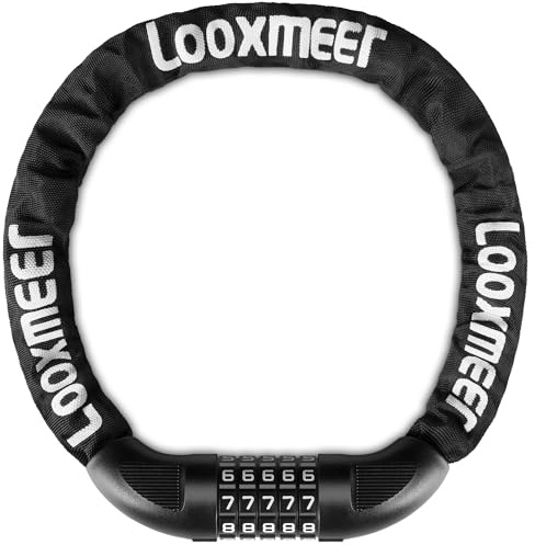 Looxmeer Bike Lock, Bike Locks High Security, Heavy Duty Thicken Chain 8mm, 5-Digit Enlarged Combination Wheel & Plug, 90cm/3ft Bicycle Lock, Chain Locks for Motorbike, Scooter, Fence, Black & White