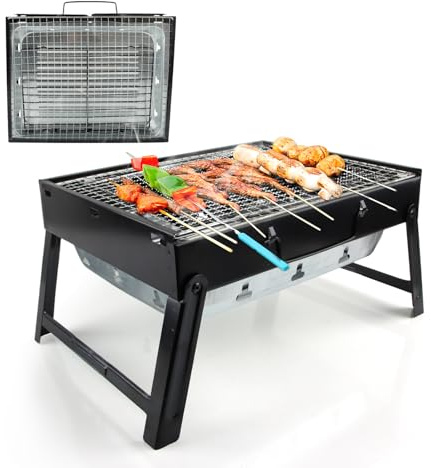 Barbecue Portable, SilverChry Barbecue de Table, Grill de Camping, 34x27x20cm Grill de Table Portable, Charbon Bbq Grill pour Pique-Nique, Jardin, Campingbalcon, Voyage