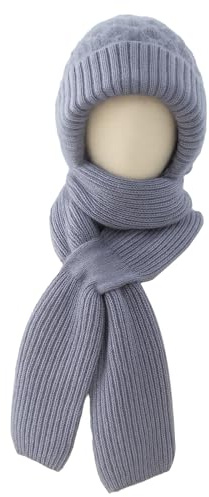 Zyluniy Bonnet Coupe-Vent avec Protection auditive intégrée, Écharpe Chaude 2 en 1 Écharpe et Bonnet Coupe-Vent Chapeau tricoté épais Chapeau d'hiver (gris-bleu)