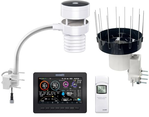ECOWITT HP2553H WLAN-väderstation 7-i-1 med 7-tums TFT-färgskärm, utomhussensor WS80 med ultraljudsvindmätare regnmätare WH40H temperatur- och fuktighetssensor WN32