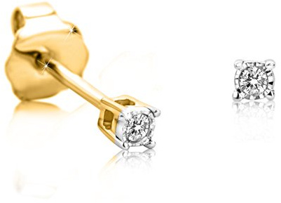 Orovi Damenschmuck, zweifarbige Ohrringe Gelb-/Weißgold mit Diamanten 0,02 kt, Ohrstecker 9 kt / 375 Gold, Diamant, Gold, Diamant