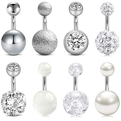 Longita 8 Stück Kurz Bauchnabelpiercing 6mm 14G Chirurgenstahl Damen Mädchen Piercing Bauchnabel Ring Kristall CZ Schmuck