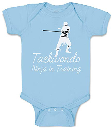 Custom Baby Bodysuit Taekwondo Ninja in Training Sport Funny Cotton Boy & Girl Baby Clothes Light Blue Design Only Newborn