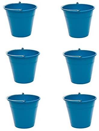 Pack de 6 Cubos de Goma, de Color Azul, de 26 x 22,9 cm, con Capacidad de 8 litros, con asa de Metal, para Distintas Funciones, Cubo Limpieza, cubeta agrícola
