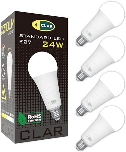 CLAR - Bombilla LED E27 Luz Neutra 4000K, 24W, Pack de 4 Unidades