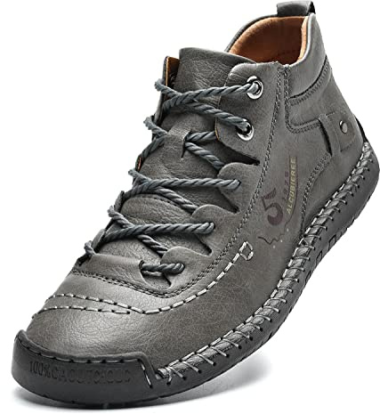 alcubieree Mens Casual Leather Shoes Ankle Chukka Boots Grey