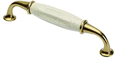 GTV Poignée de meuble ALATRI, espacement des trous 128 mm, zamak et porcelaine, surface en laiton vieilli