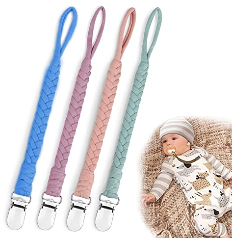 IOPYKKOA Schnullerkette Baumwolle Schnullerband Mädchen und Jungs Schnullerketten Clips für Lätzchen Dreieckstuch Sauger 4 Stücke grün