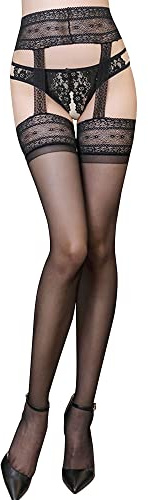 TOEECY Collant Femme Porte Jaretelles Sexy Bas Autofixants Motif Dentelle Jarretière Élégante Nylon Transparent Résistant Confortable