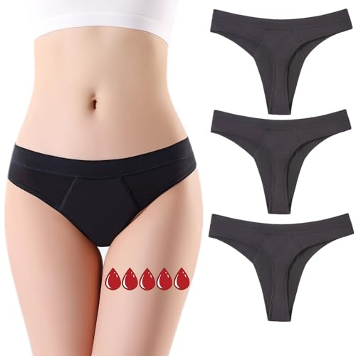 ZVZK Period Pants Heavy Flow Women Period Thong 20ML Absorbent Leak Proof Panties Panty Menstrual Underwear Briefs Hipster (XXL 3 Black)