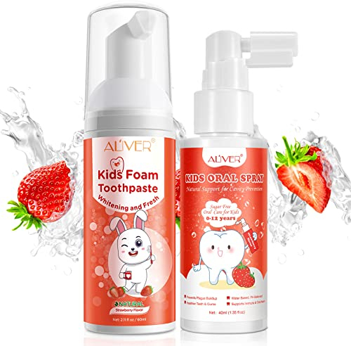 Bambini spray orale, Bambini Dentifricio Helper, Anticavità Bocca Schiuma Dentifricio Bambini con Fluoruro Libero, per Riparazione Cavità, Xylitol Sapore Fragola per 0-12age - 40ml/1.35oz