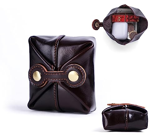 Ruyosn Kleingeldbörse Leder Münztasche Münzbeutel Portemonnaie Kleiner Geldbeutel Coin Purse Münzgeldbeutel für Kleingeld Braun