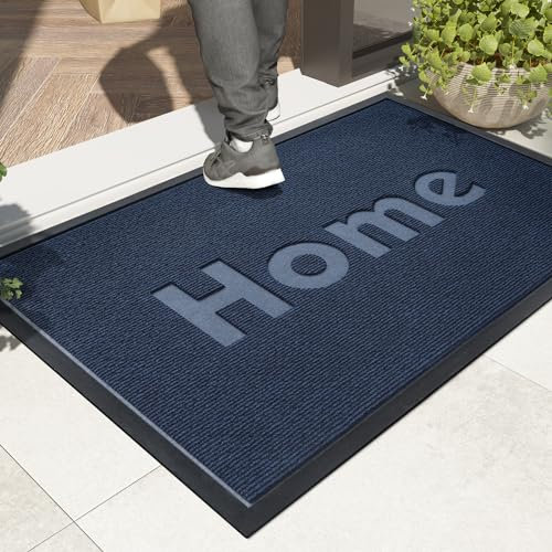 COLOR&GEOMETRY HOME Door Mats Outdoor Heavy Duty, Dirt Trapper Outside Door Mats Non Slip, Waterproof, Rubber Backed Outdoor Doormat for Front Door, Entryway, Patio (Blue, 60x120cm)