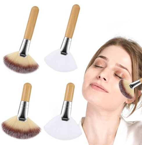 4Pcs Facial Brush Fan Brush Soft Bristle Facial Highlighting Blush Brush Face Mask Brush with Long and Short Handle, Face Makeup Brush for women, Cosmetic Tools