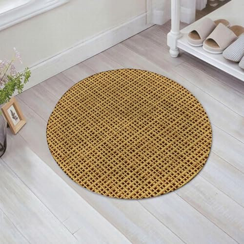 EMFSLA Bath Mat 24x24 in,Branch Rush Rattan Cane Beige Straw Rotang Wicker Bamboo Pattern Design,Non-Slip Bathroom Mat Machine-Washable,Ultra Soft and Water Absorbent Bath Rug for Bathroom