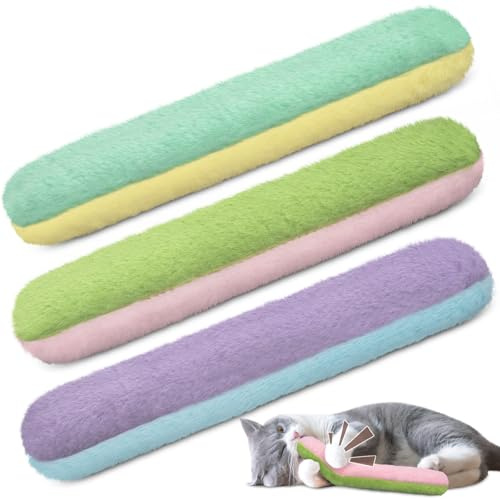 Retro Shaw Refillable Catnip Toys for Indoor Cats, 3 Pack, Cat Toys Pillows with Crinkle Sound, Interactive Kitten Kicker Cats Nip Chew Kitty Kick Stick Toy for Exercise (8 Inches)