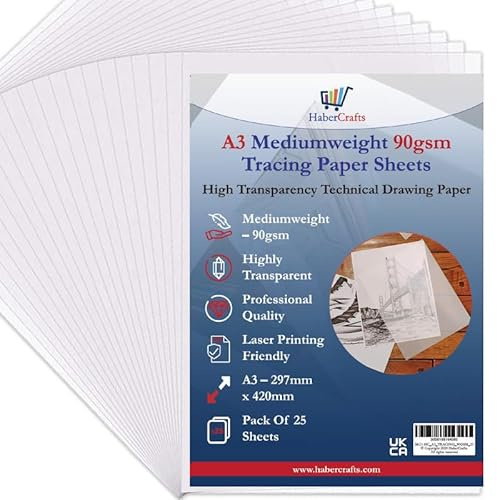 A3 90gsm Tracing Paper Sheets Printable Tracing Paper Acid Free High Transparency Technical Drawing Paper for Drawing Sketching Dressmaking 297 X 420mm (A3 Size - 90gsm Mediumweight - 500 Sheets)