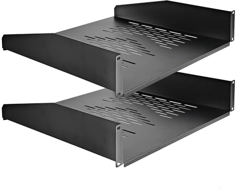 RIVECO 2 PCS 2U Rack Shelves for 19 Server Cabinet Rack Mount Vented Cantilever Trays for Network Equipment, 18 Depth, Black