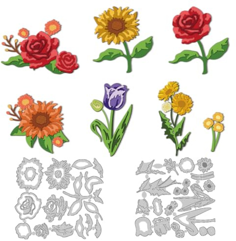 DELORIGIN Matrices de Découpe de Fleurs 3D Bordures de Cartes en Fleurs Pochoirs de Découpe au Point Gabarit de Gaufrage Matrices pour Bricolage Artisanat en Papier Albums de Cartes Décor de Cadeaux