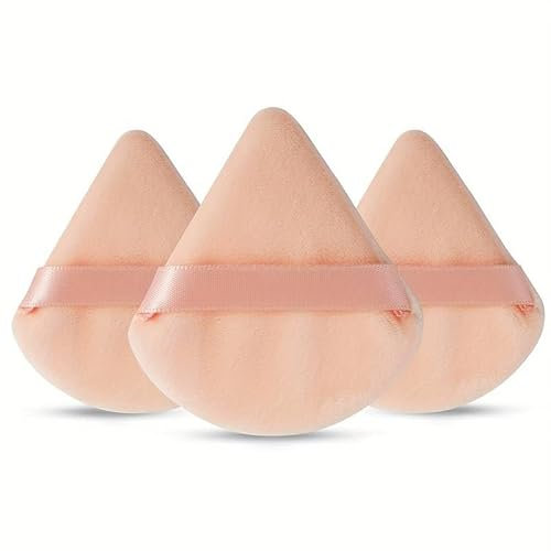 IMAXWAVE Set de 3 Esponjas de maquillaje triangular, esponjas de polvo, Esponjas aplicadoras, Borlas de maquillaje, Esponjas para base y polvo, Esponjas faciales, powder puff (Beige)