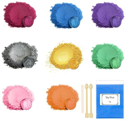 Cosyhav Mica Powder, 8 Colours x 5 g Mica Powder for Epoxy Resin,Pearlescent Resin Pigment,Suitable for Soap Color, Candle Color, Cosmetics, Nail Polish, Bath Ball