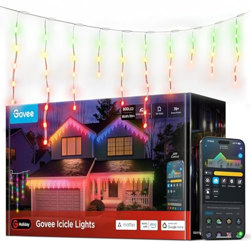 Govee Luces de Carámbano Navidad, RGBIC Luces Exterior 20M, 800 LEDs Guirnalda Luces Inteligentes con 78+ Modos, IP67 Impermeable, Compatibles con Alexa y Google Assistant, 2 Rollos de 10M