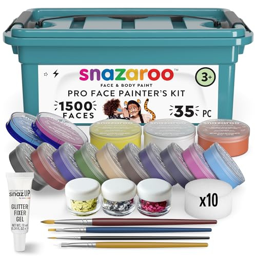 Snazaroo 1172249 Ansiktsmålning Set för Barn & Vuxna – 15 Färger med Glitter, Penslar & Svampar – Hudvänligt Smink för Halloween, Karneval, Fest & Maskerad – Lätt att Tvätta Bort