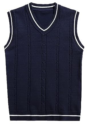 Caxndycing Pullunder - Chaleco de punto sin mangas para hombre, cuello redondo, jersey de punto, monocolor, sin mangas, corte ajustado, jersey de punto, informal, de punto fino, azul marino, 3XL