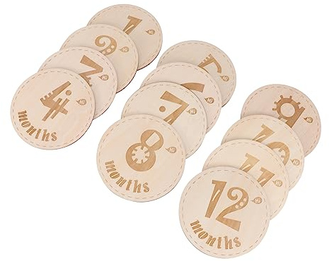 ELAYARD Cartes D'étapes pour Bébé en Bois Beige 12 Pièces, Accessoires Photo pour Nourrisson, Fond de Photographie et Suivi Croissance