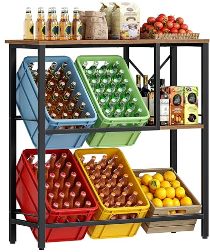Hzuaneri Getränkekistenregal mit Ablage, Freistehend Kistenständer für 6 Kisten, Regal, Getränkekisten, Getränkeregal, Wasserkistenregal, Bierkistenregal, 40 x 110 x 111,5 cm Braun-Schwarz DS32001B