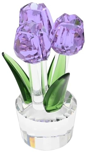 JUUDDENPARTS Crystal Three Purple Tulips Figurine, Crystal Bouquet Ornaments for Girlfriend Wife, Ideal for Valentine's Day, Mother's Day, Birthdays