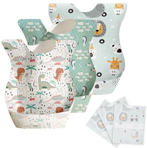 Oaioya 30pcs Bavaglini Usa e Getta,Bavaglini Impermeabili Monouso,Bavette Svezzamento per Neonati Bambini 0-3Anni,Bavaglino Regolabili con Tasca Raccogli Pappa per Casa Viaggio Asilo